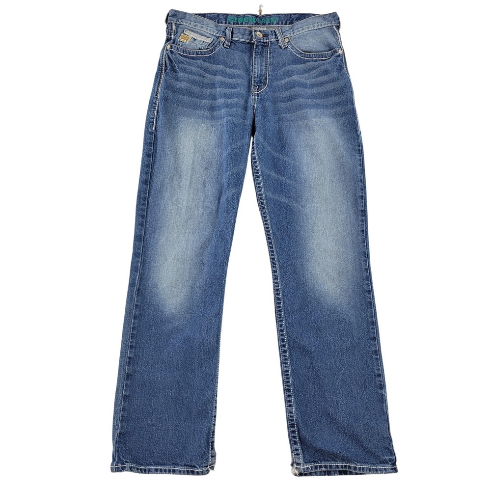 Cinch Grant Jeans Mens 35x34 Blue Medium Wash Relaxed Bootcut Stretch Denim